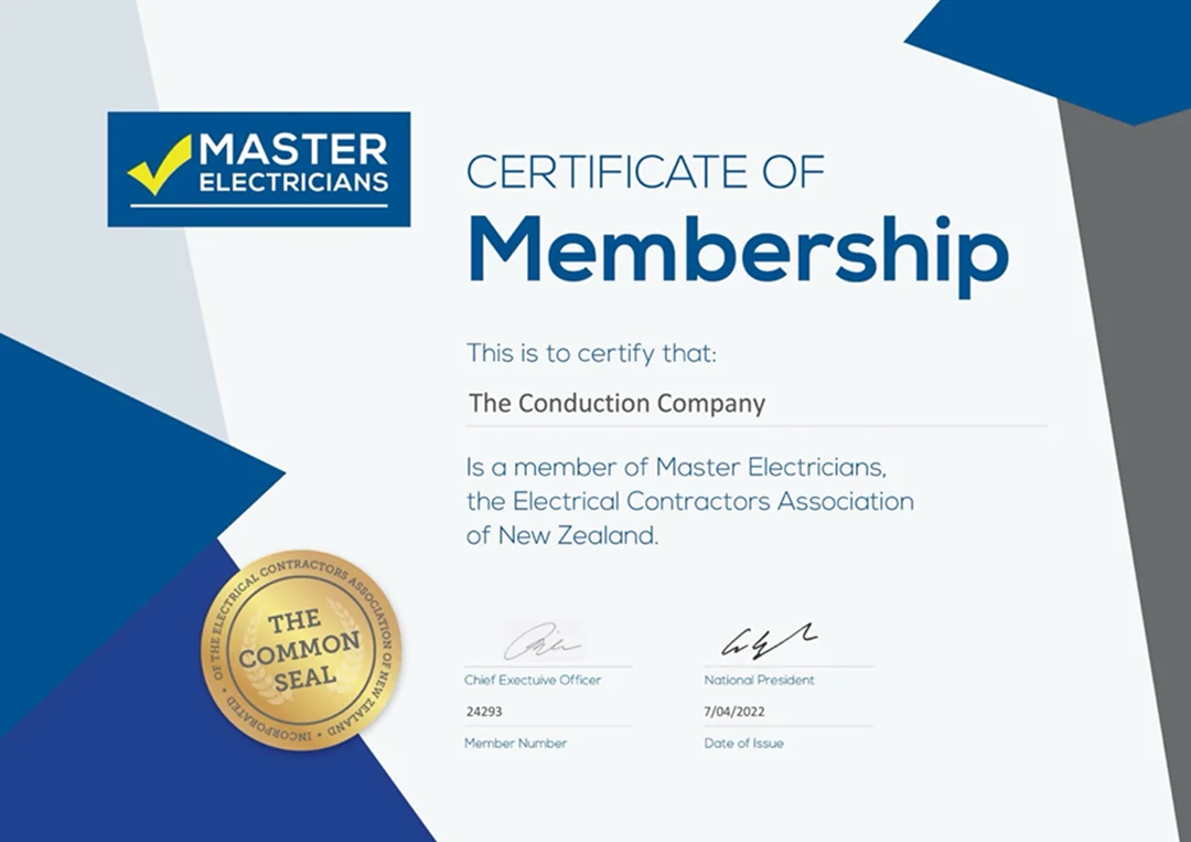 A Master Electricians certificate of membership