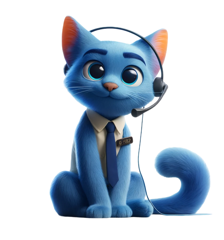 A cute cat wearing a headset and tie smiling at the camera