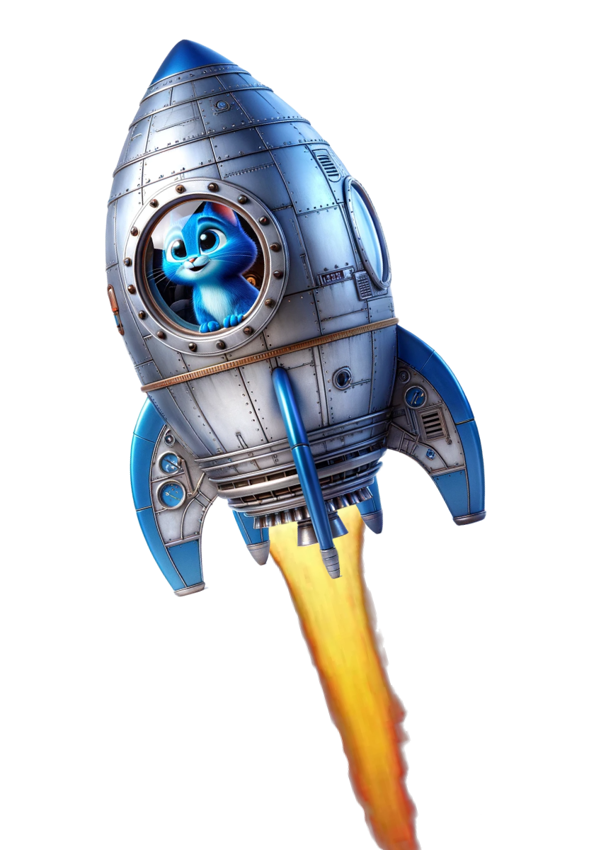 A cute cat in a rocket ship