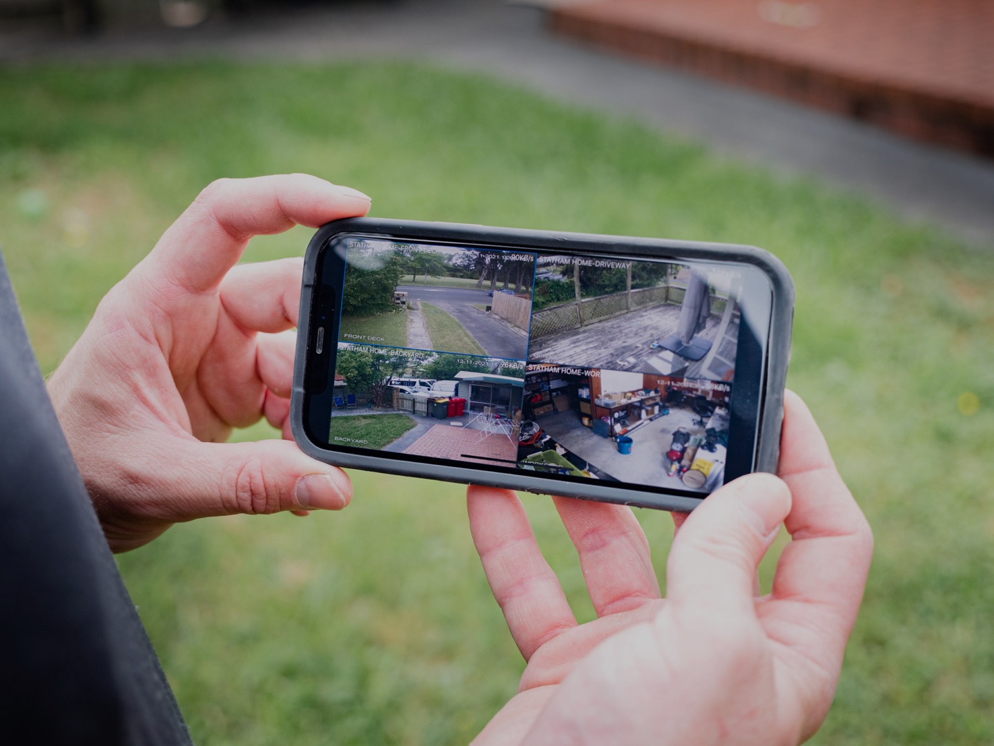 Four CCTV camera feeds from an Auckland home viewed live on a phone