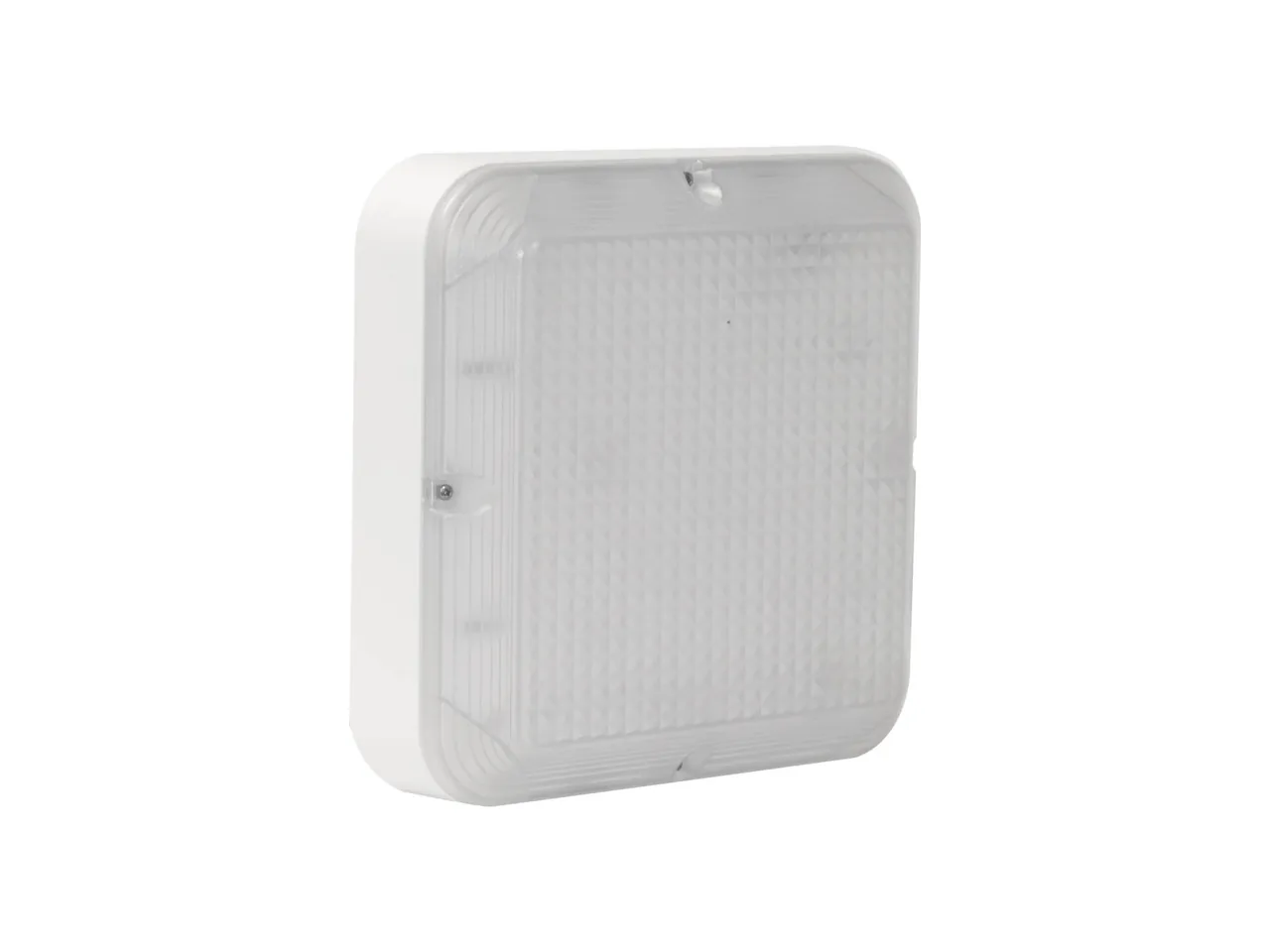 White square emergency light fitting with a clear diamond textured lens