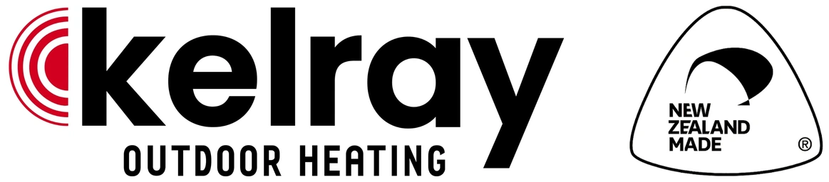 Kelray Outdoor Heating logo and the New Zealand Made badge