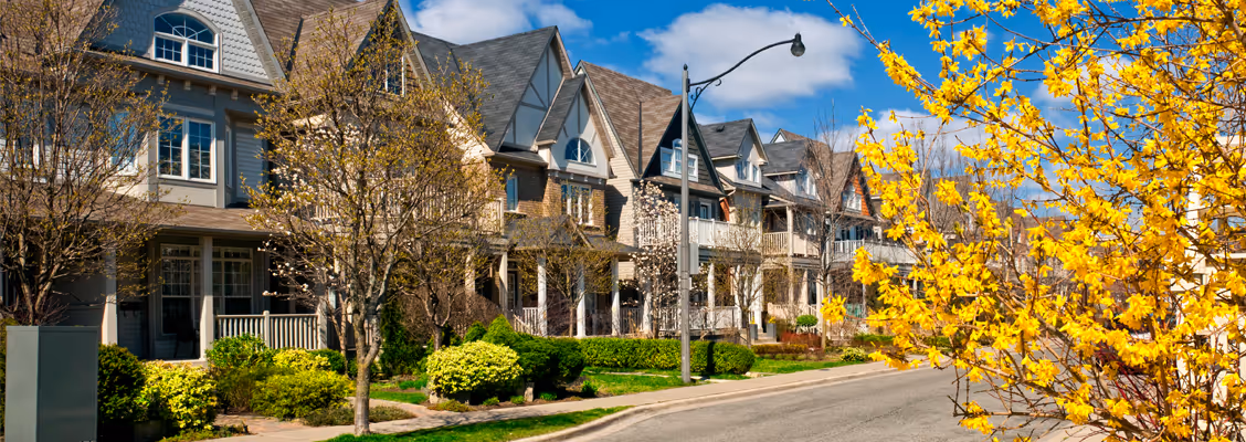 row of suburban townhouses