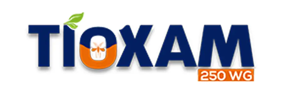 Tioxam logo with green leaf on T and orange skull inside O, labeled 250 WG.