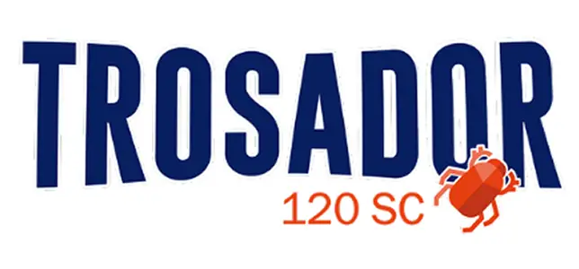 Word TROSADOR in bold dark blue with a small red insect and text 120 SC in orange below the last letters.