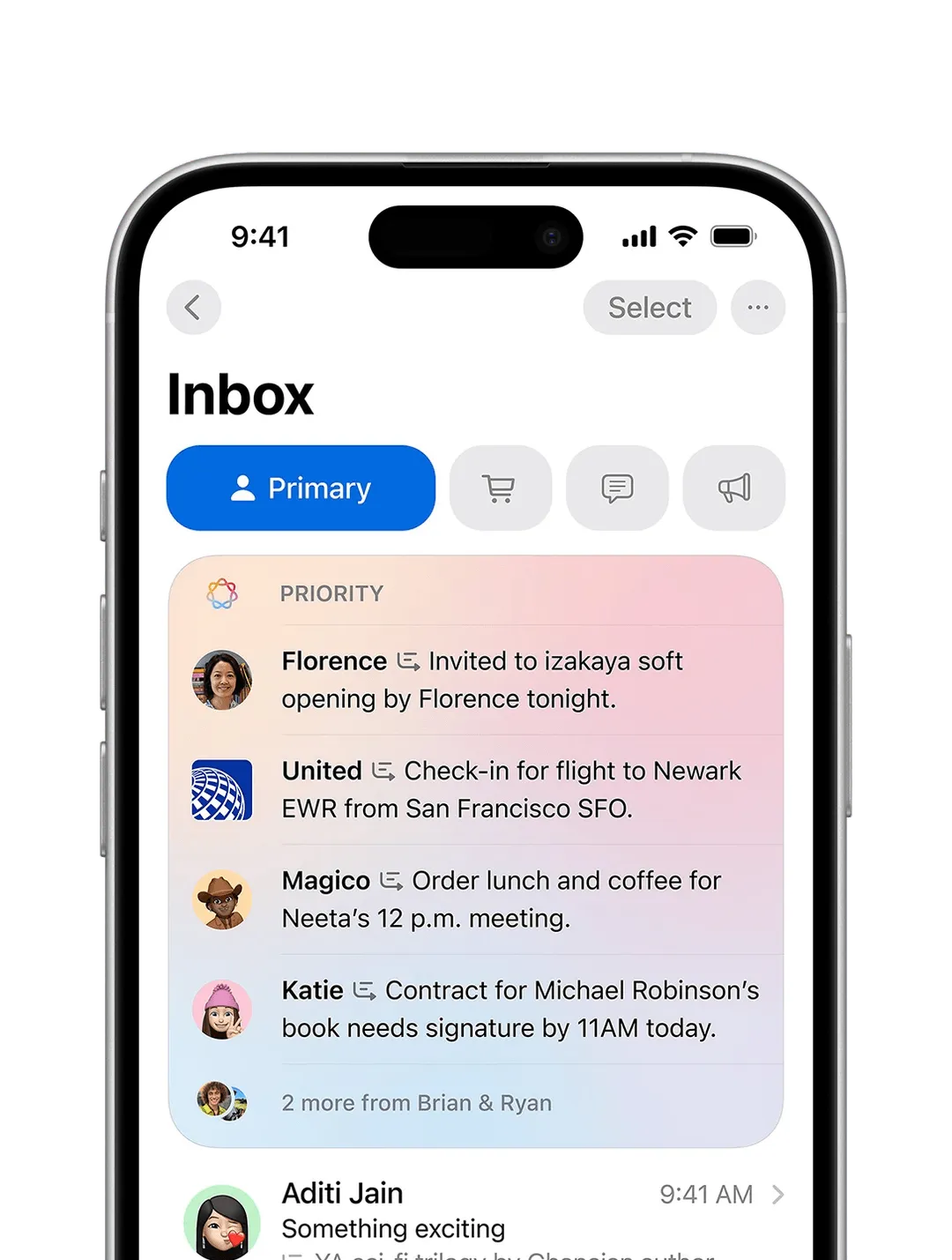 An iPhone showing someone's inbox full of messages. 