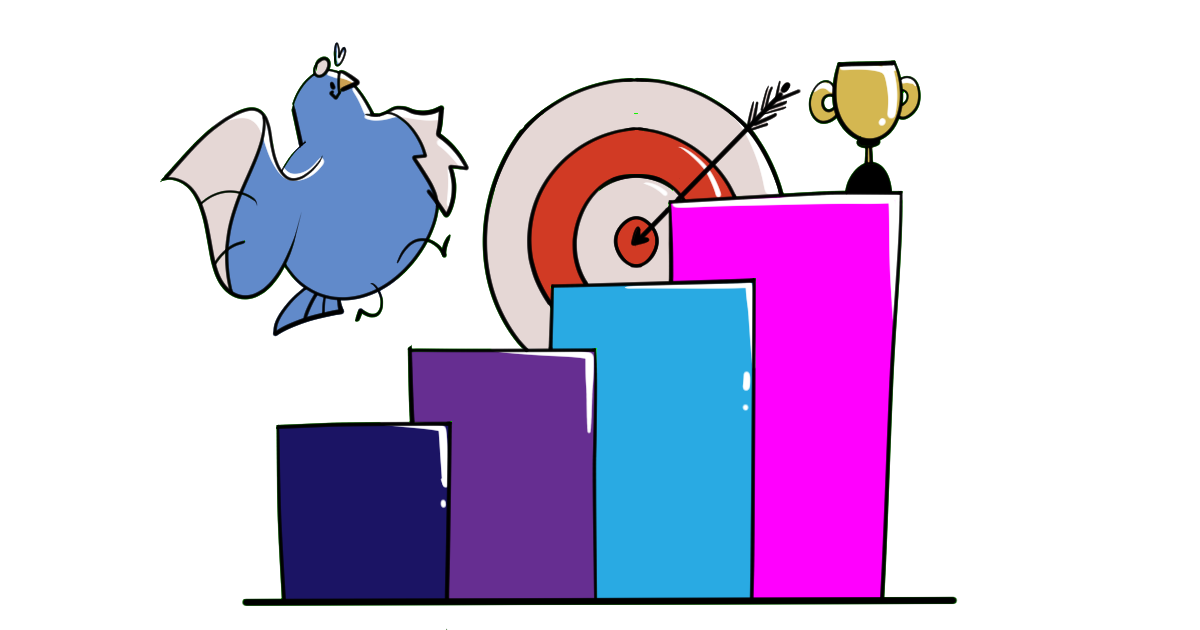 A cartoon bird is flying over a chart with a dart in it.