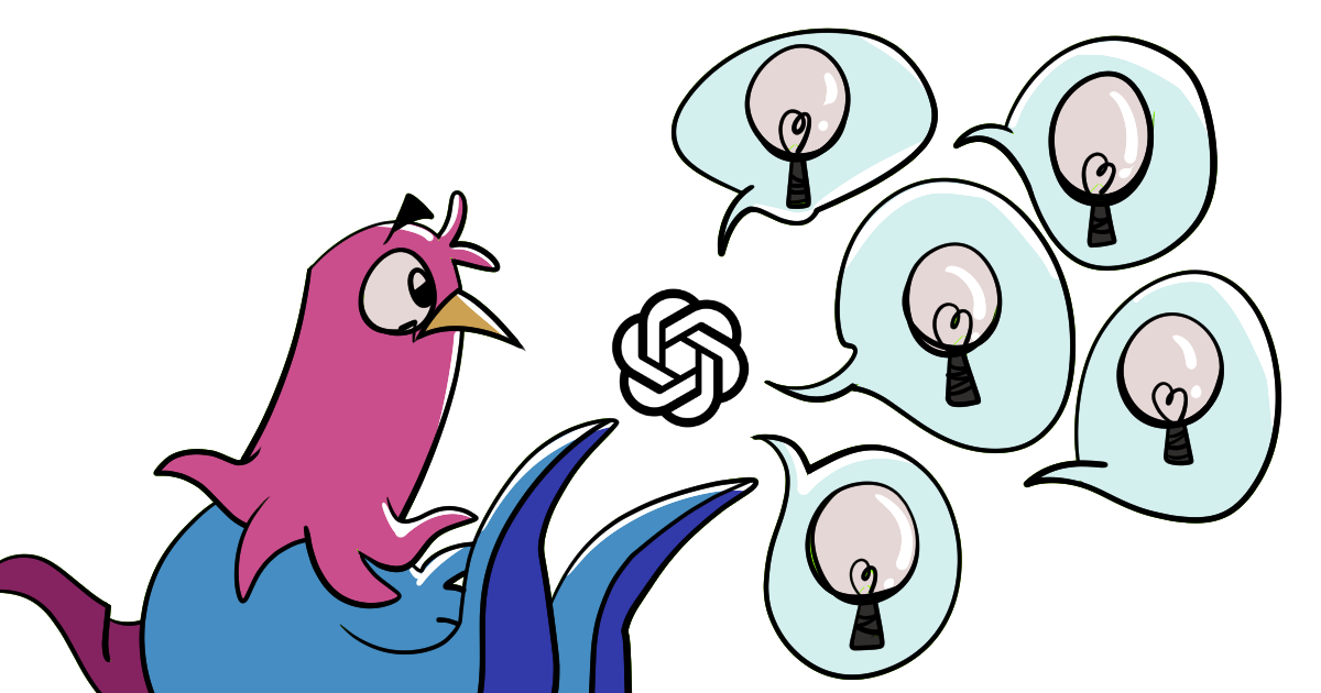 Vouris cartoon bird with 5 idea lightbulbs -Vouris Images