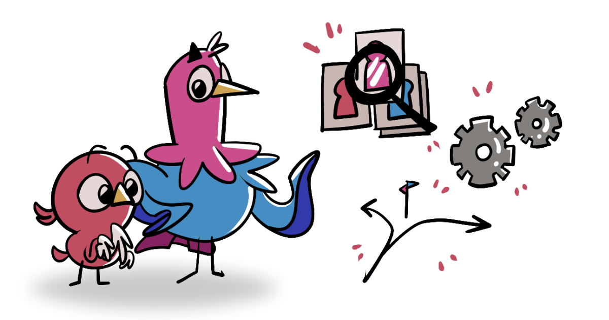 A cartoon bird with a key in its mouth.