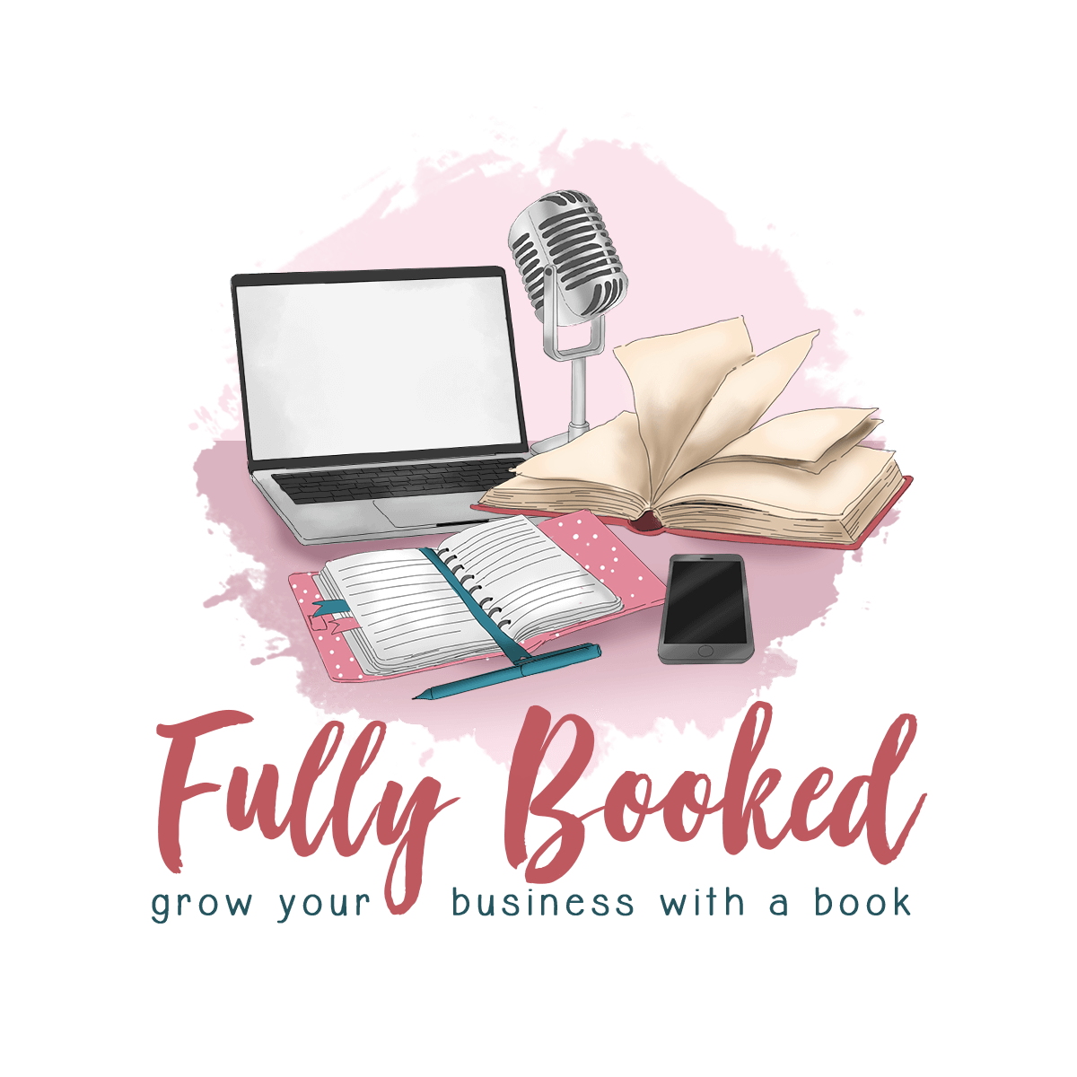 The Fully Booked Logo with the slogan "Grow Your Business With a Book" underneath