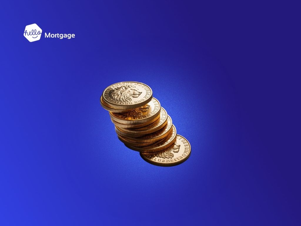 Pound coins stacked on top of each other. 
