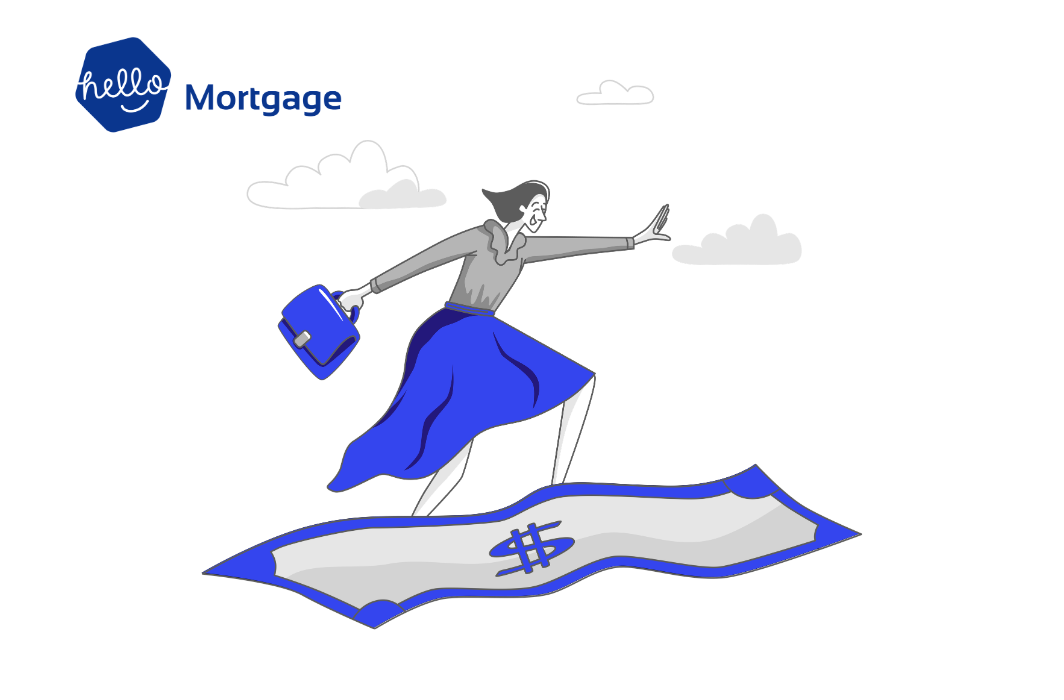 A graphic of a money flying through the sky on a dollar bill that is coloured in dark blue, all against a white background. 