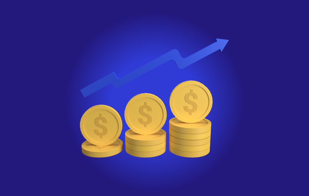 Yellow coins in a stacked format against a dark blue background.