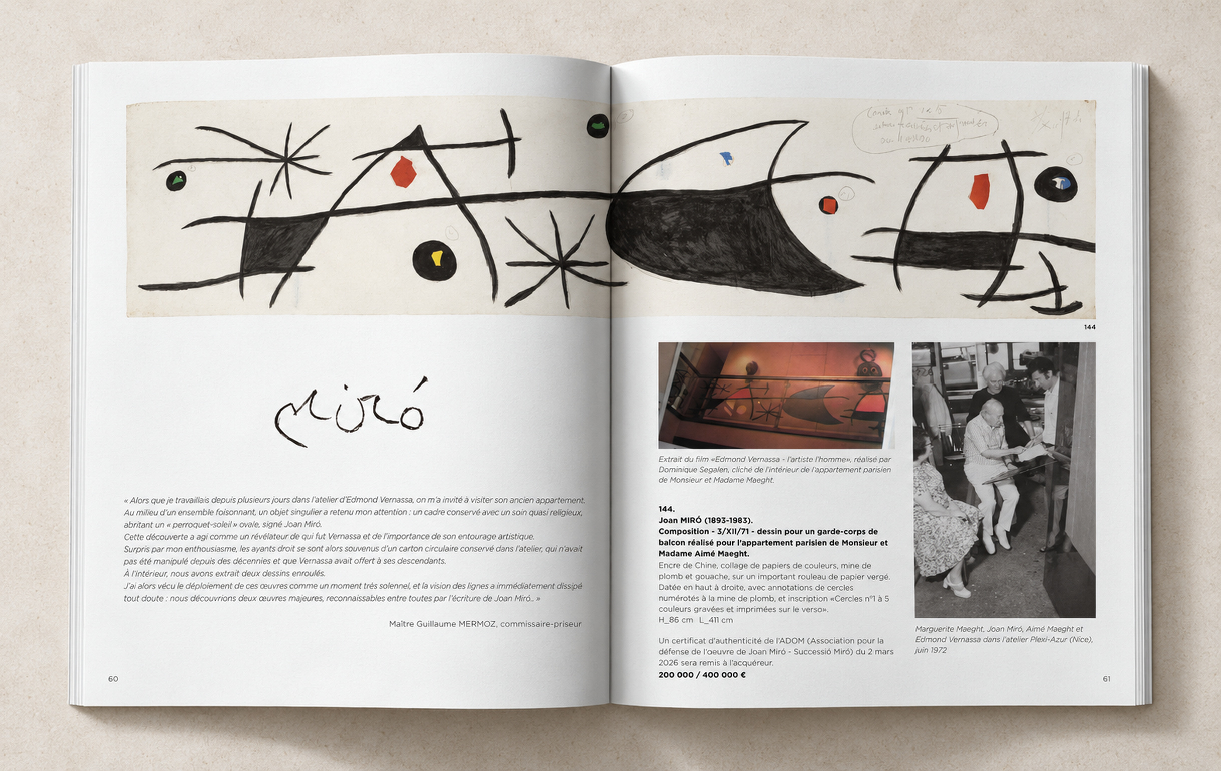 Catalogue Métayer-Mermoz ouvert sur les œuvres de Joan Miró