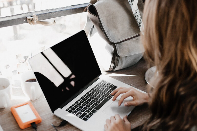 Woman working on a laptop