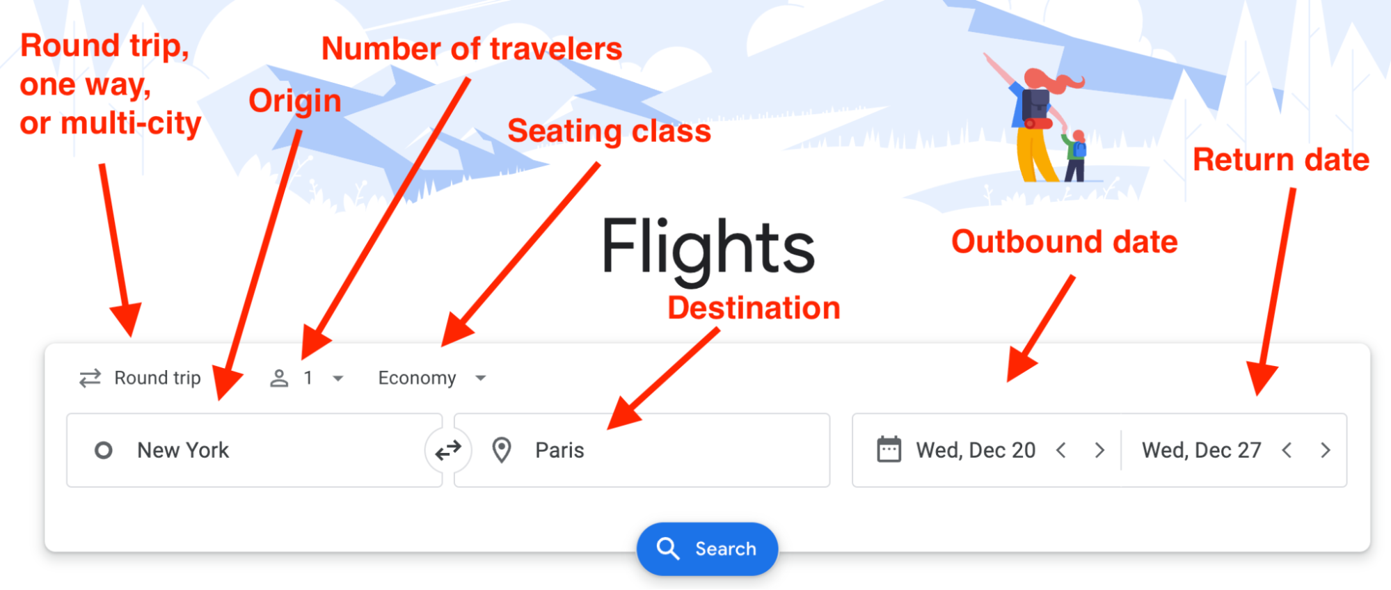 Example of Google Flights search