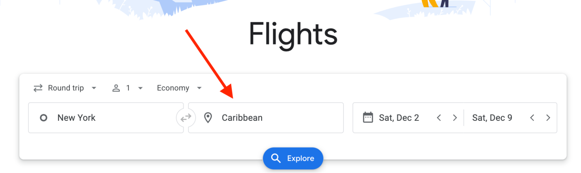 Example of Google Flights search