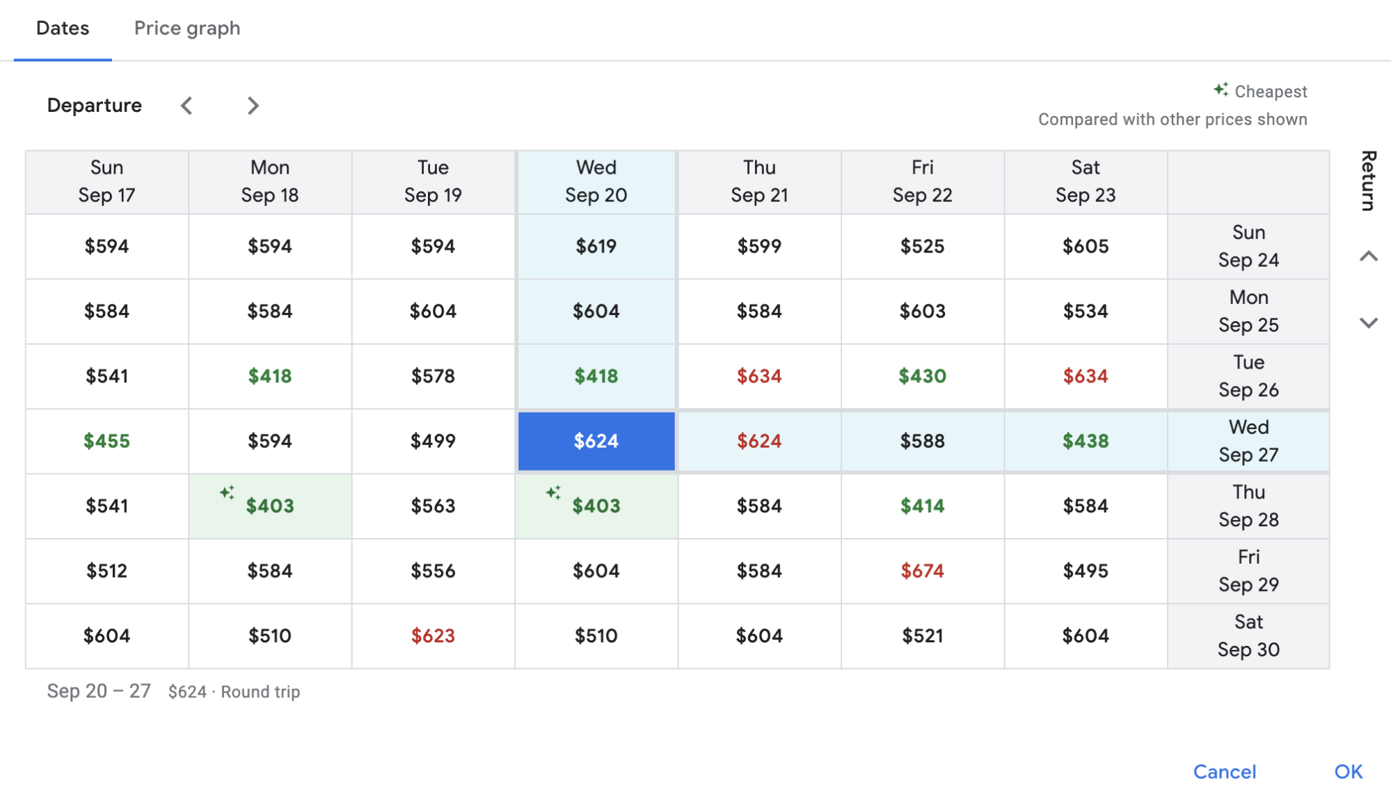 Example of Google Flights search