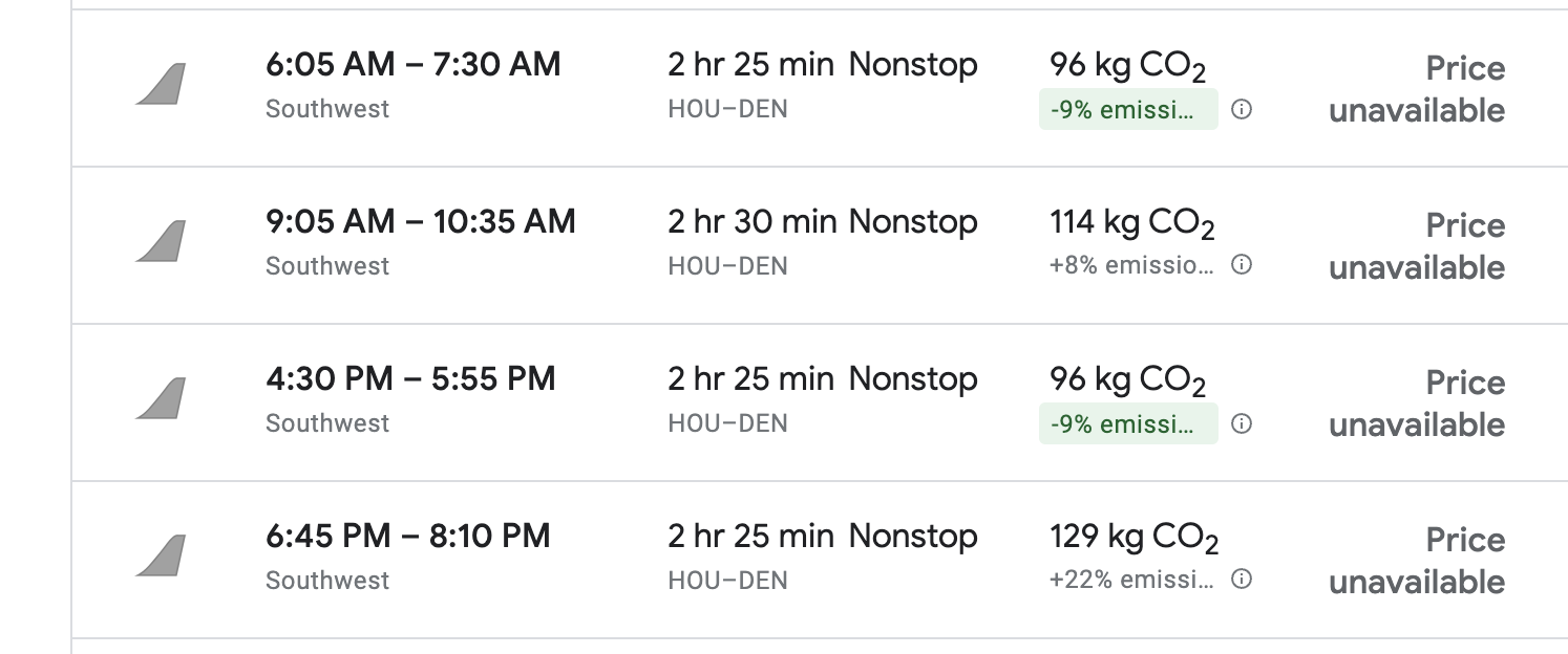 Example of Google Flights search