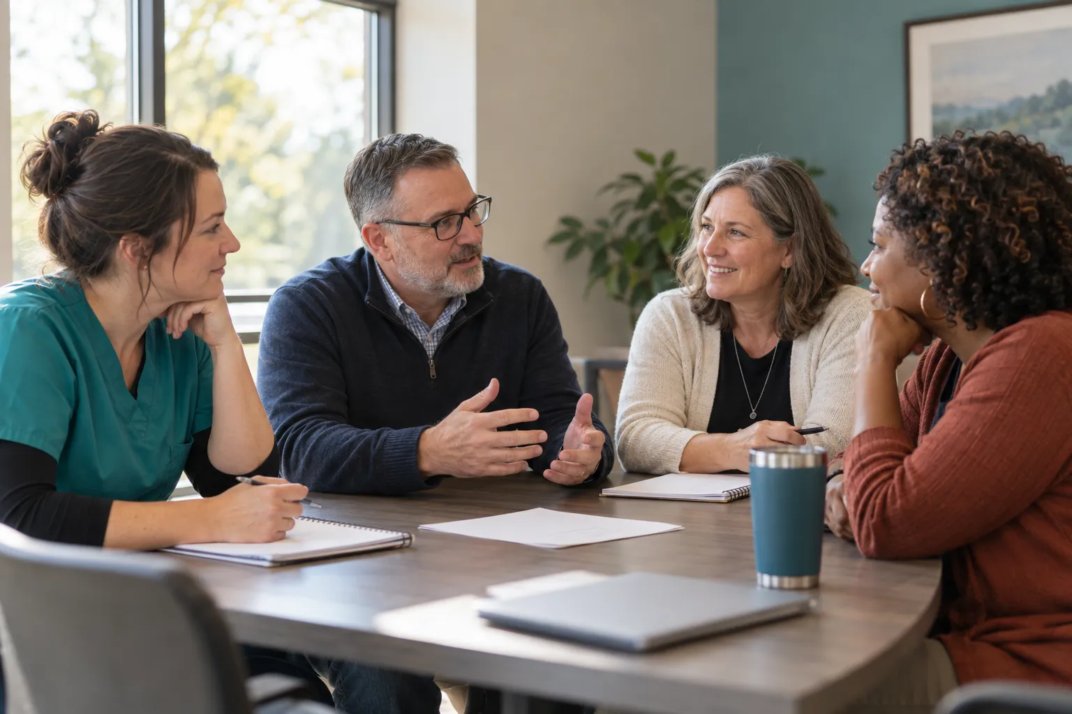 Illustrative image of healthcare colleagues sharing ideas.