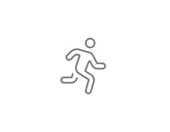 Gray outline icon of a person running against a transparent background.