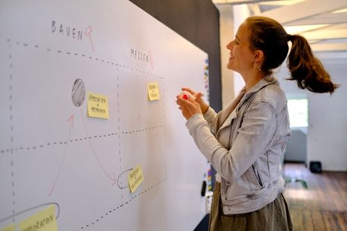 Image of Astird in front of a whiteboard.