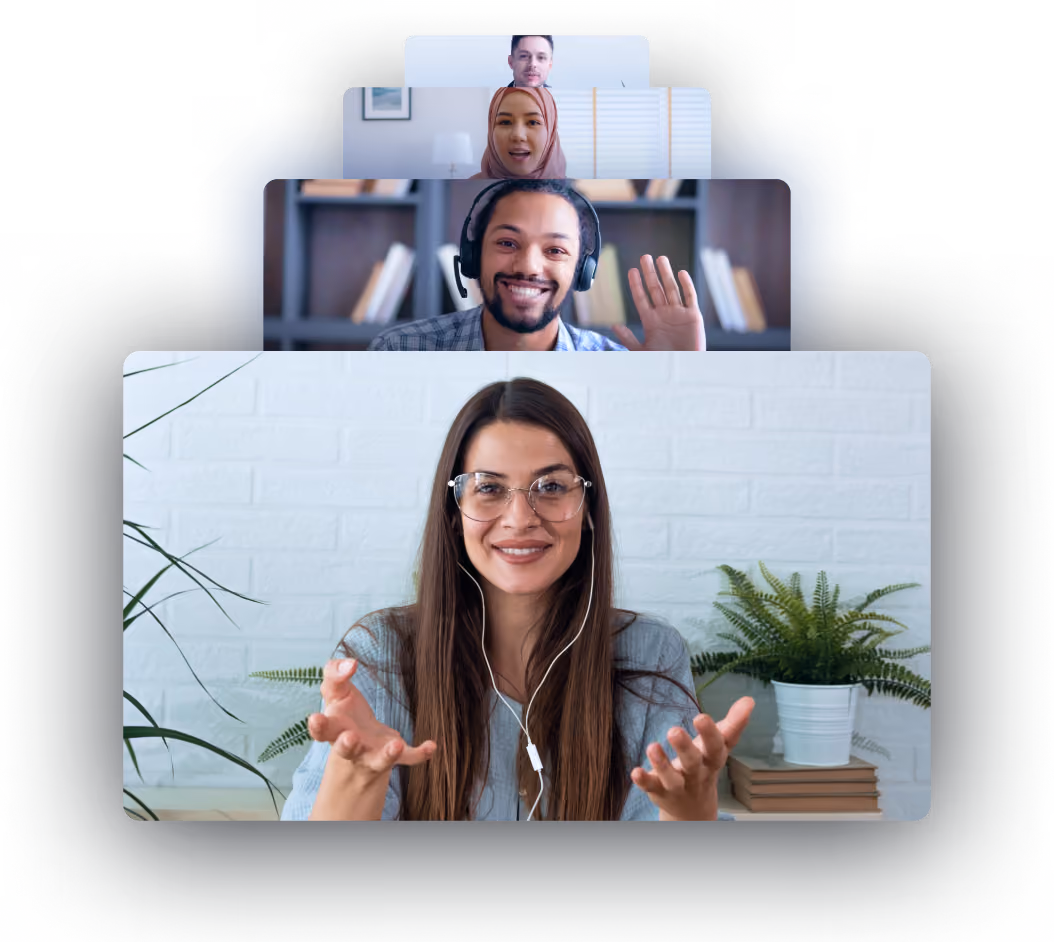 A series of people facing a webcam, doing an online job interview.
