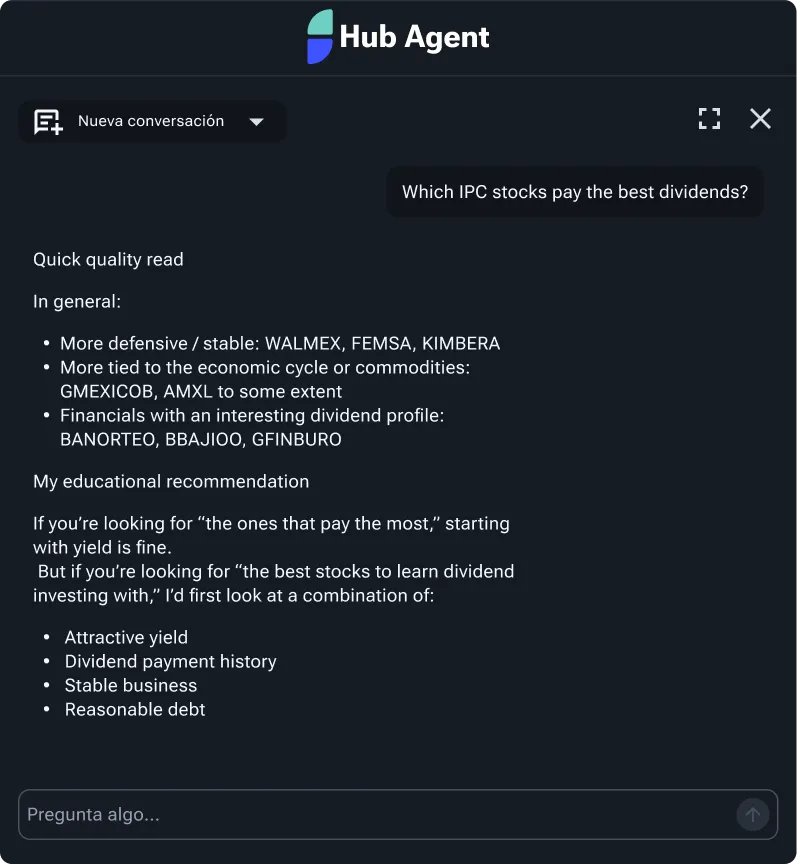 Hub Agent: AI assistant answering in natural language