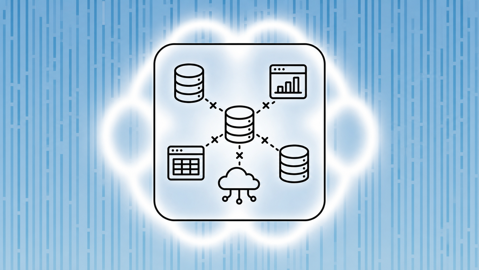 Abstract visualization of disconnected data silos and fragmented systems, multiple isolated databases and software applications not communicating with each other, broken connection lines between different platforms, scattered data nodes, technical infrastructure diagram style, clean modern illustration with blues and grays, representing data integration challenges in accounting software, no text or labels