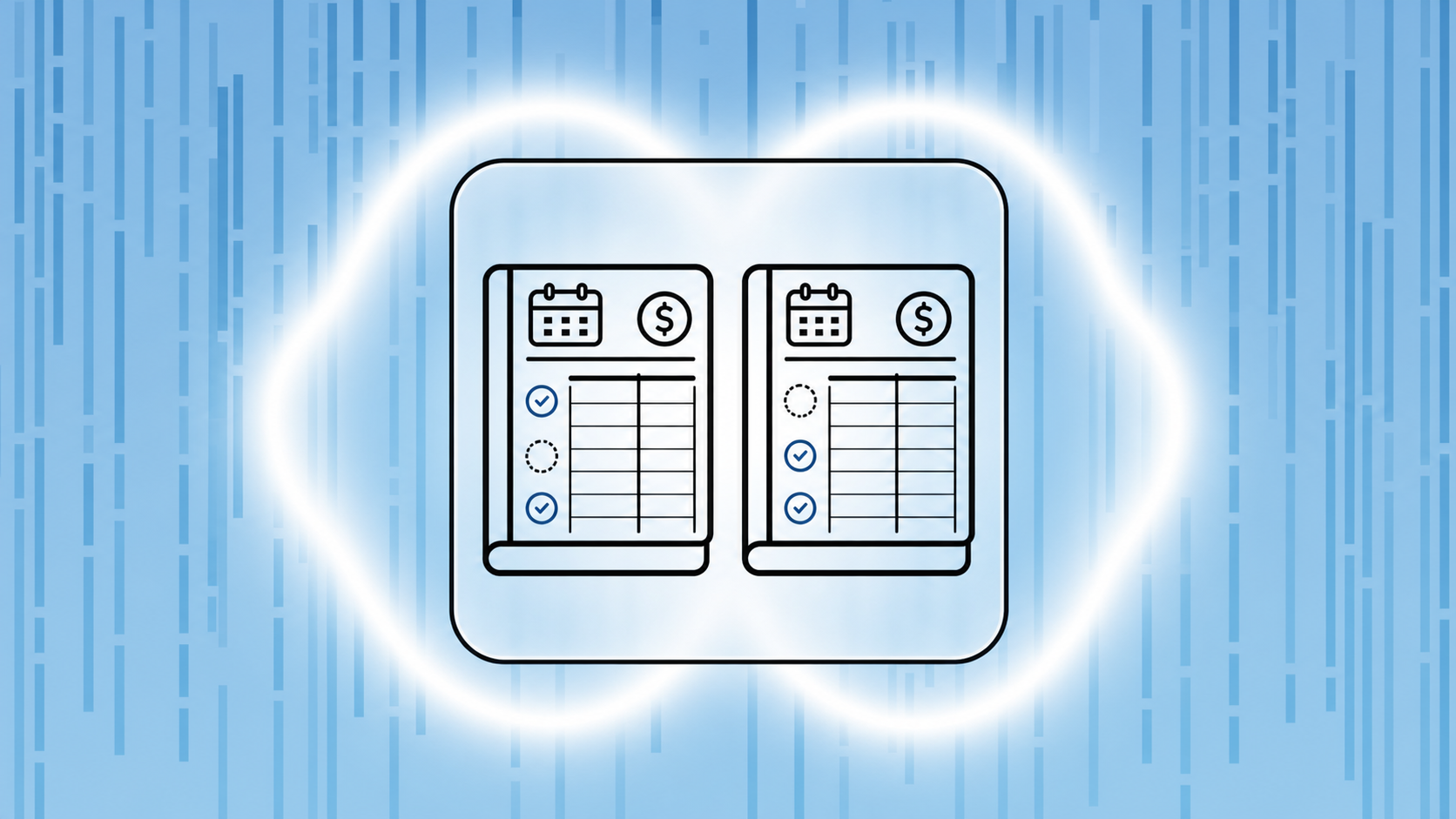 A clean, modern illustration showing two parallel accounting ledgers side by side, one labeled for cash basis and one for accrual basis. The ledgers should have columns and rows suggesting financial entries, with subtle visual indicators like calendar icons and dollar signs showing different timing of recognition. Use a professional blue and white color scheme with clean lines. No text or words should appear in the image itself.