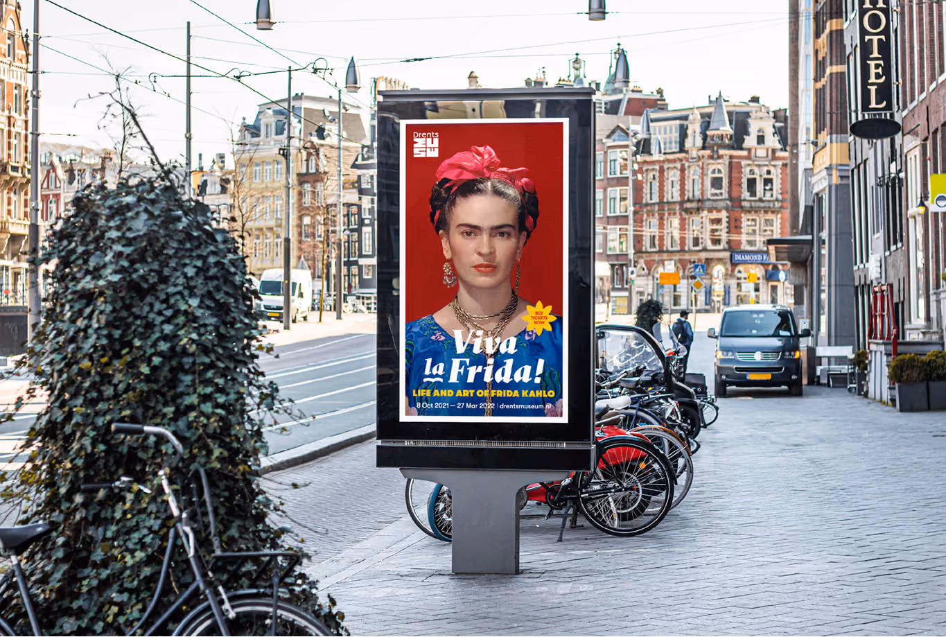 drents museum, viva la frida, huisstijl, campagne, huisstijl elementen, poster in het straatbeeld, frida kahlo