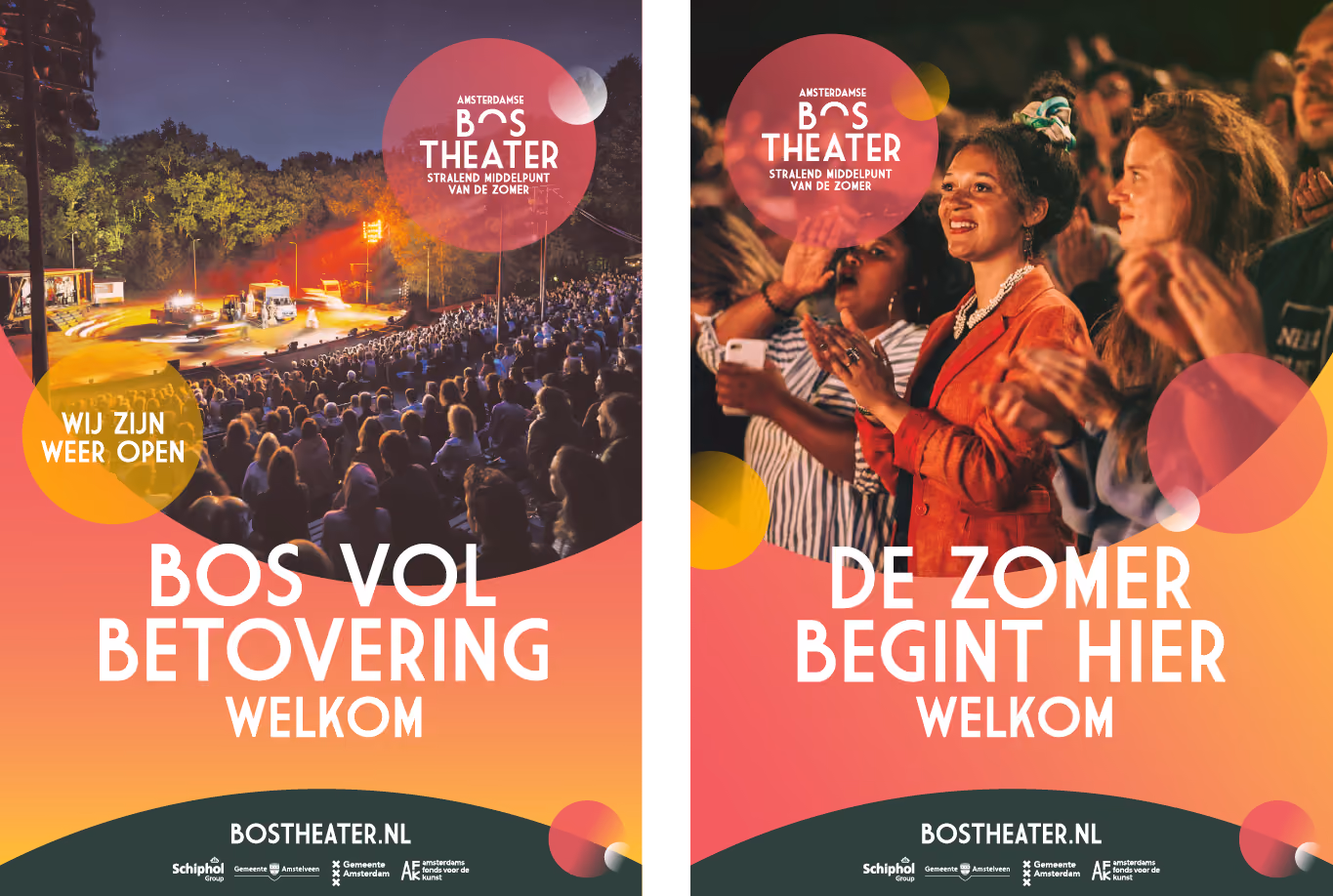 amsterdamse bos theater logo huisstijl en grafische uitingen. posters met fotografie