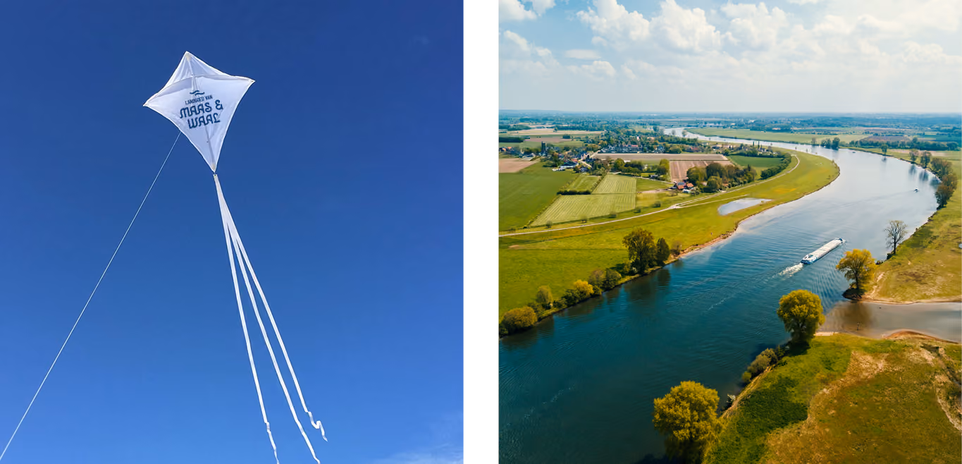 land goed van maas en waal, grafische uitingen, logo, huisstijl elementen en een vlieger