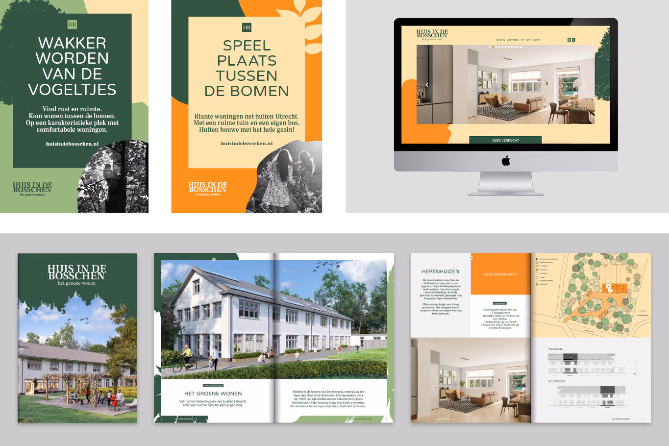 huis in de bosschen uitingen, campagne matteriaal, desktop, webdesign, magazine
