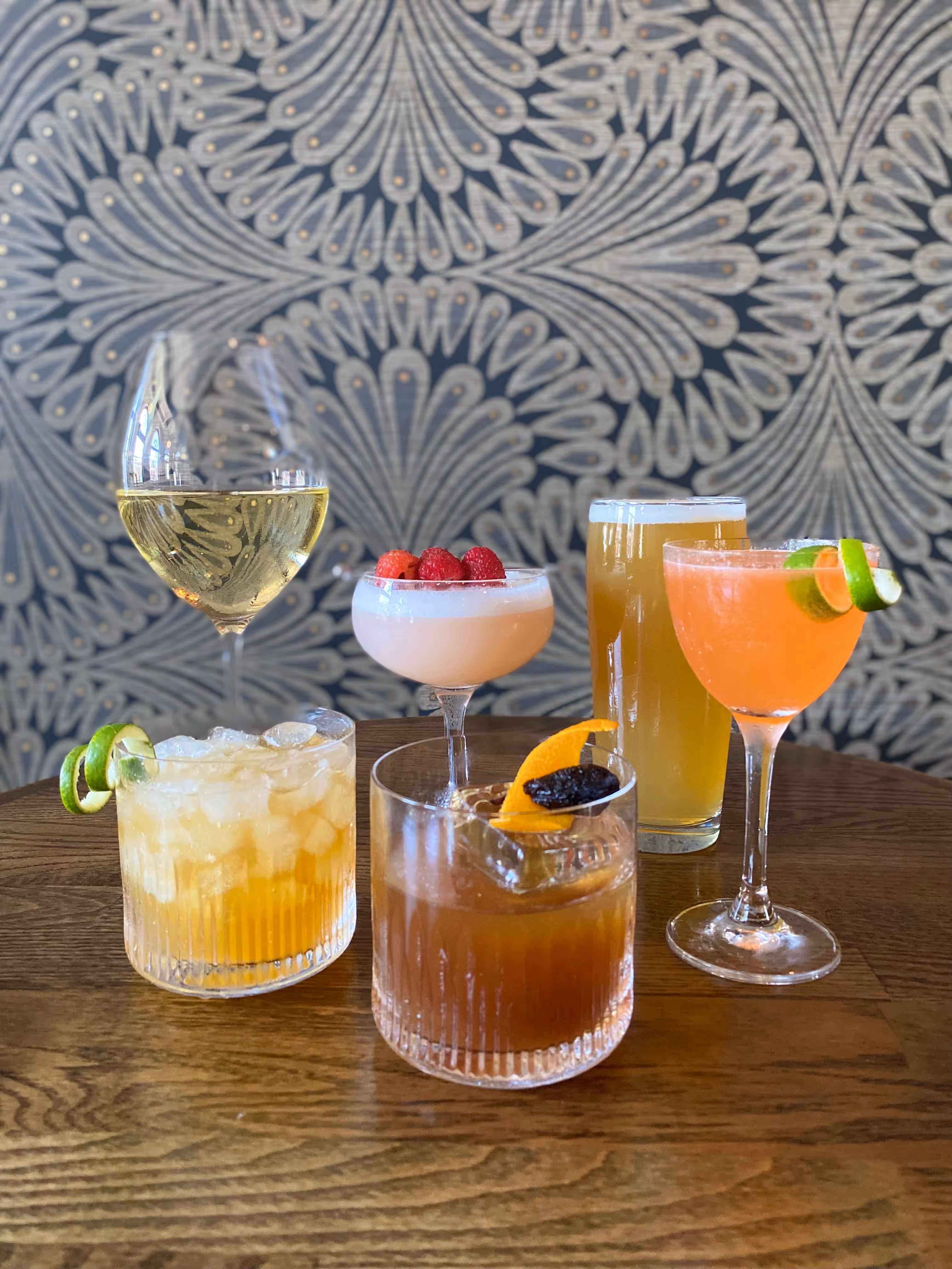 Martini glass sitting on a table