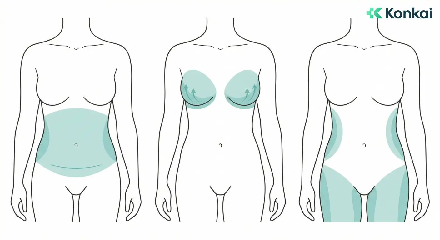 Illustration of mommy makeover areas