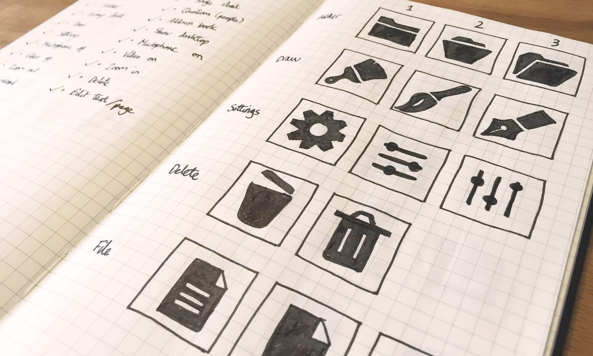 Sketching out a few options for each icon.