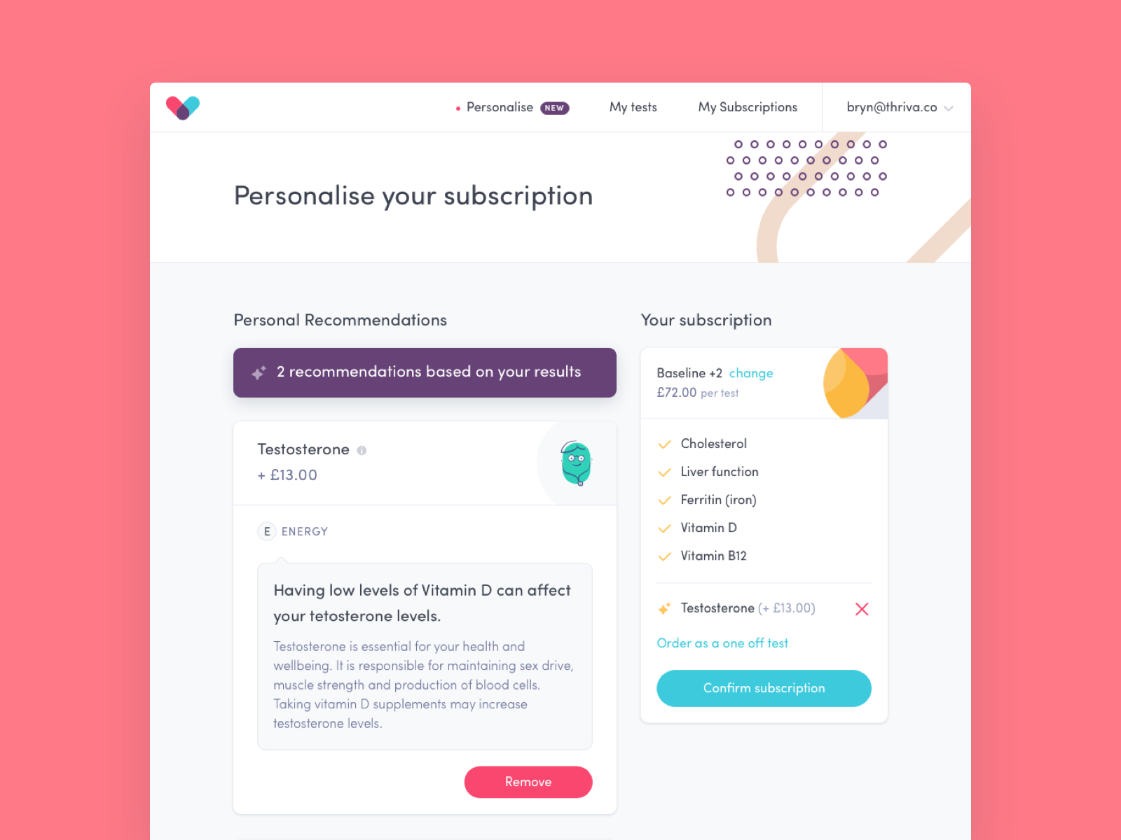 Personalise your blood test through Thriva.