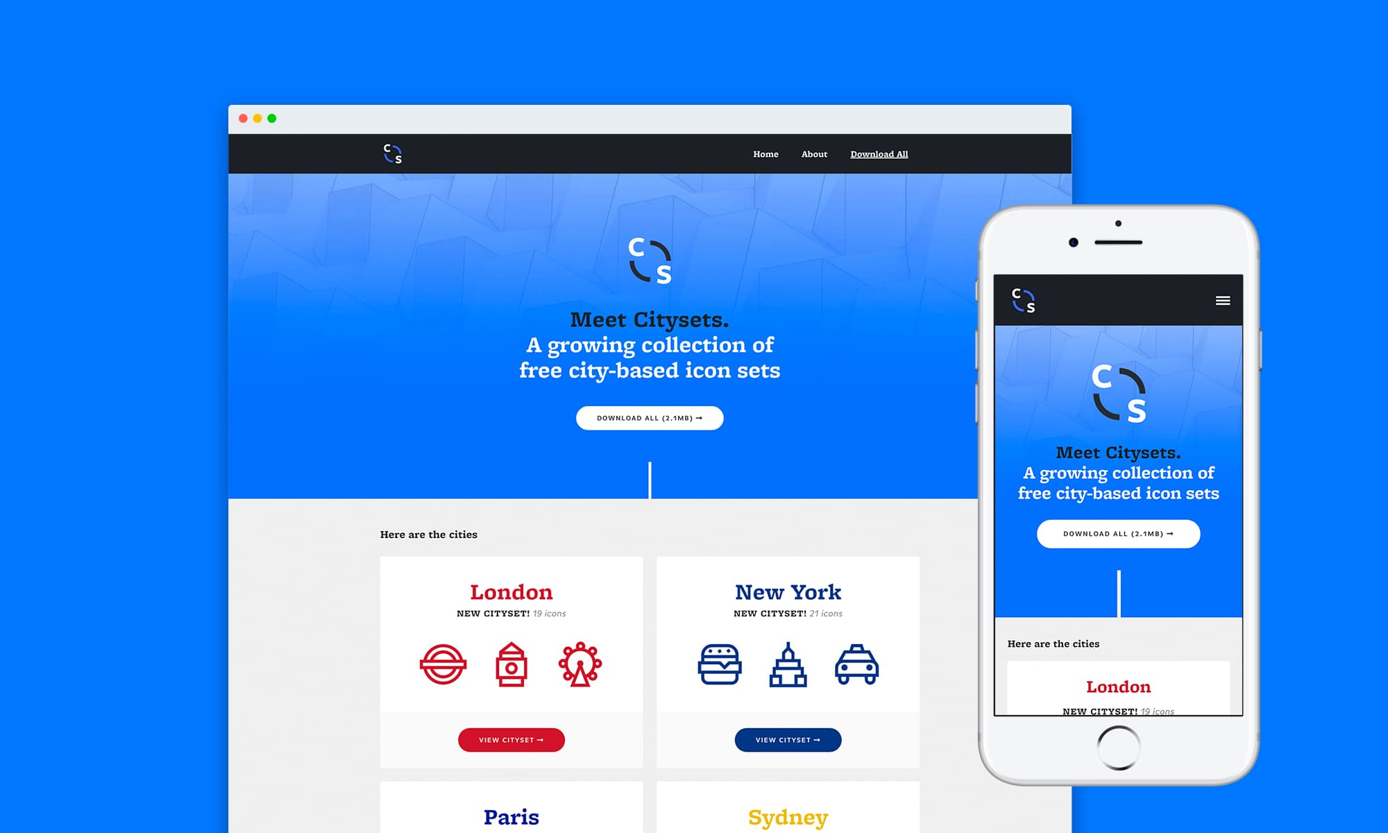 The Citysets website on desktop and mobile