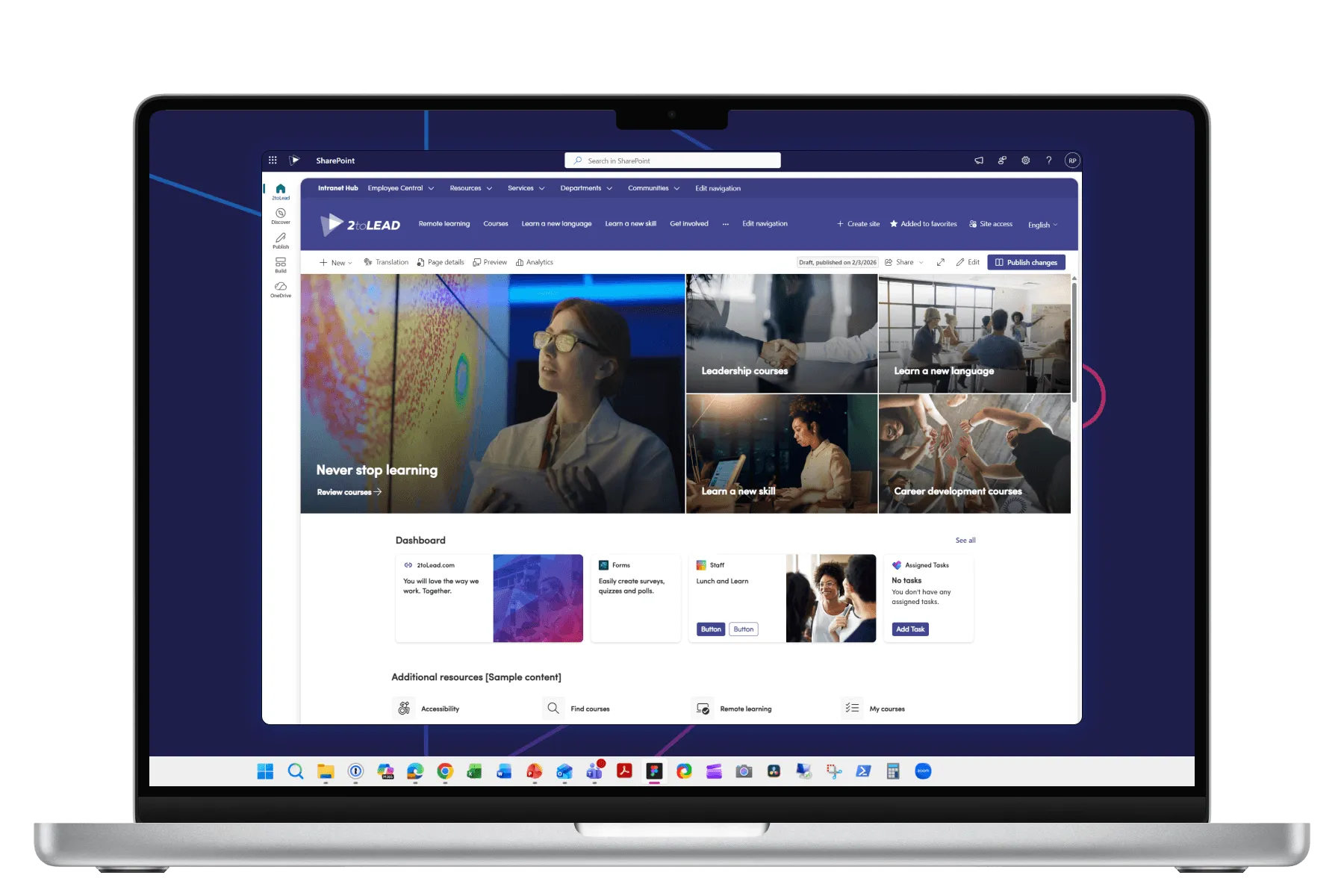 A laptop with a SharePoint Intranet