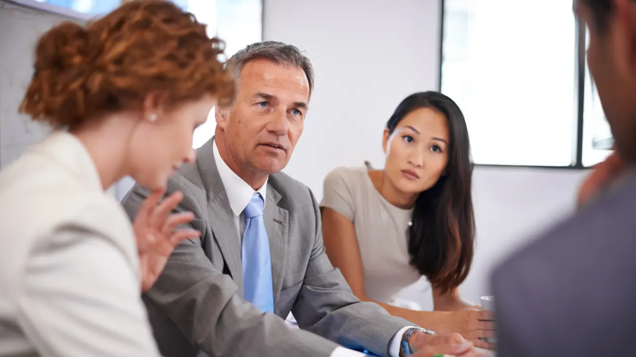 Employees in a team meeting