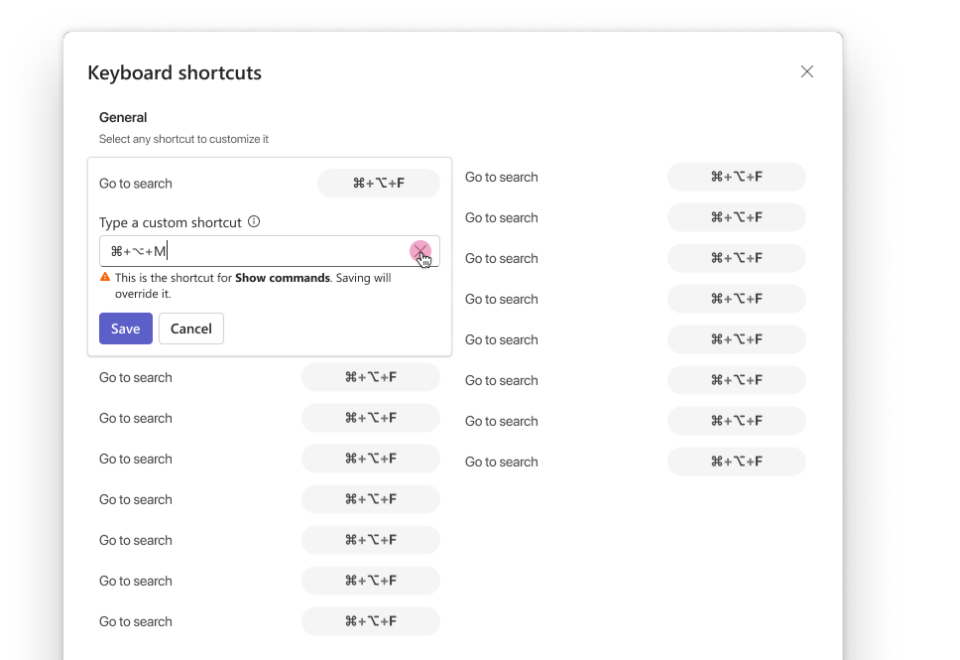 Custom keyboard shortcuts in Teams