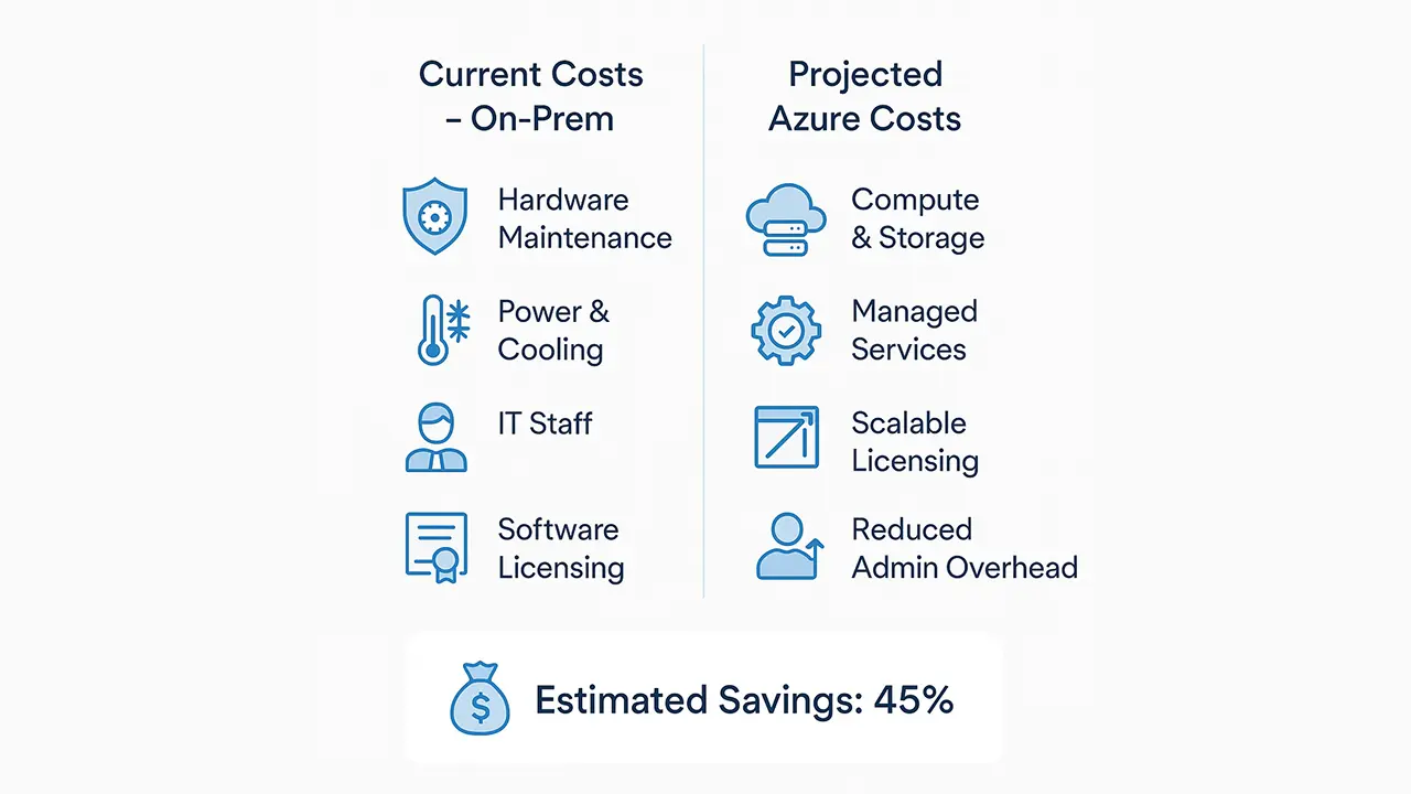 Current on-prem cost vs projected azure costs