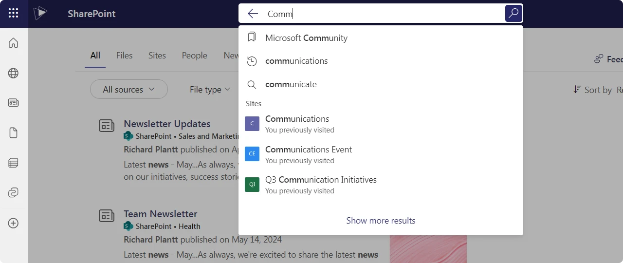 Search using SharePoint Hubs