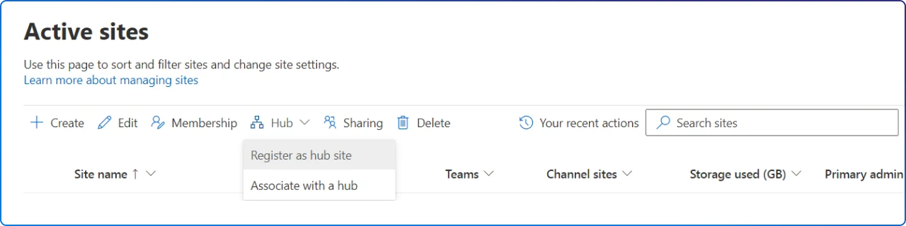 Register a Site as a Hub Site in SharePoint Site Admin