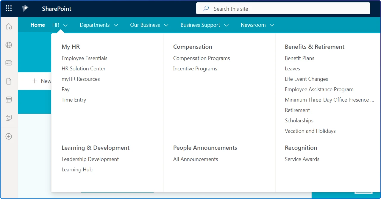 SharePoint Hub Site Megamenu