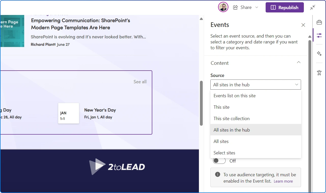 Hub Sites Content Sources