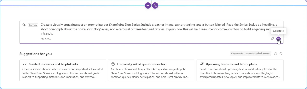 Prompt to add a section with AI
