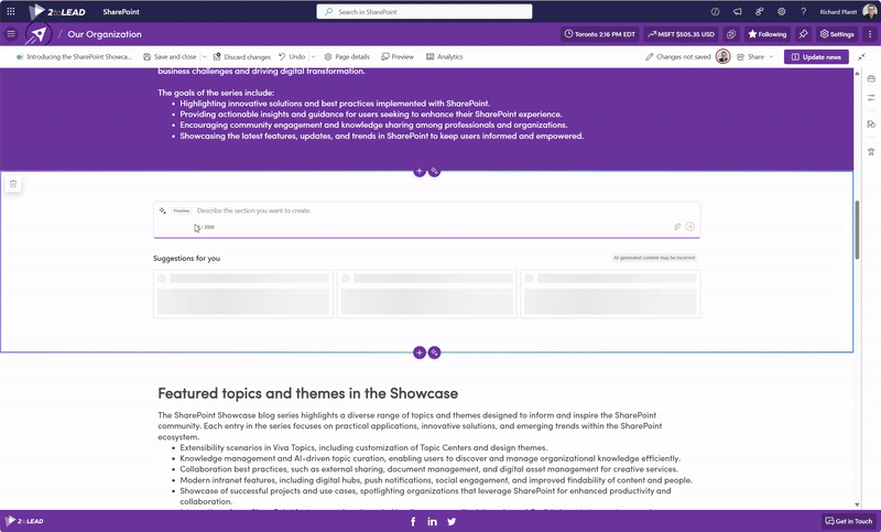 Example of using sections with AI in SharePoint