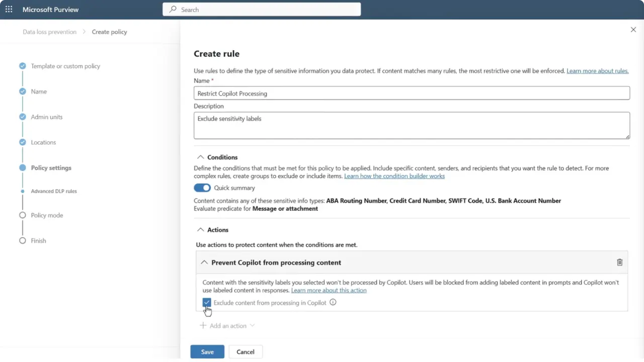 Create rule in Microsoft 365 Copilot Policy
